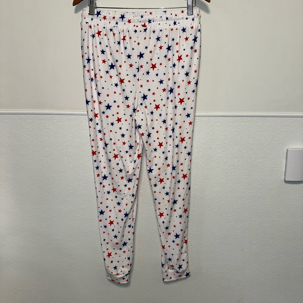 Women's Love Streak Jogger Pants Size M White Red Blue Stars Stars Loungewear - Picture 3 of 8
